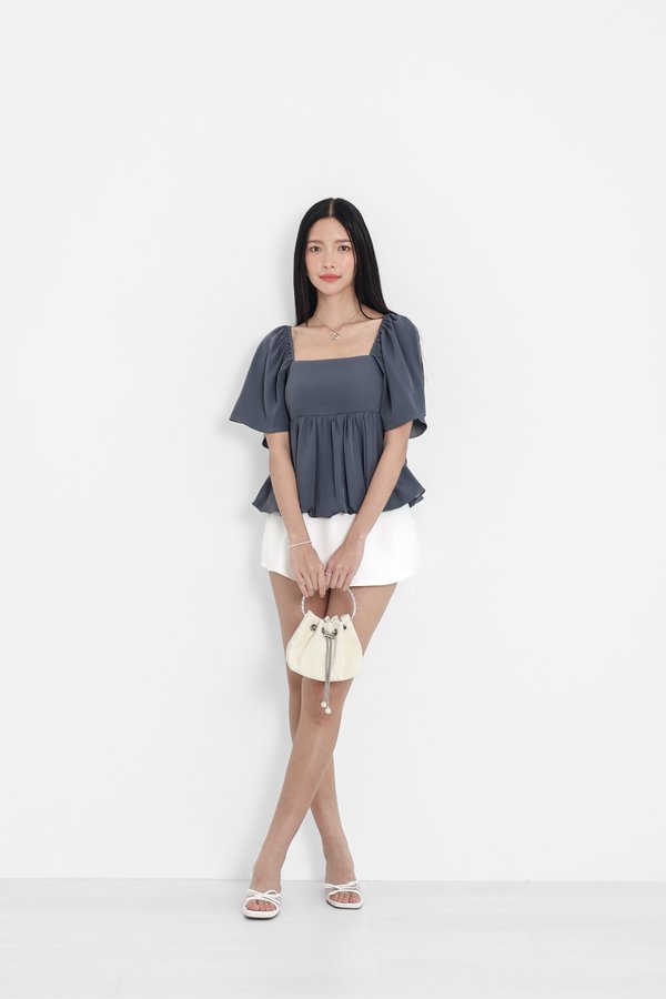 (PREORDER) *TPZ* BUBBLE FLUTTER SLEEVES TOP IN SLATE BLUE