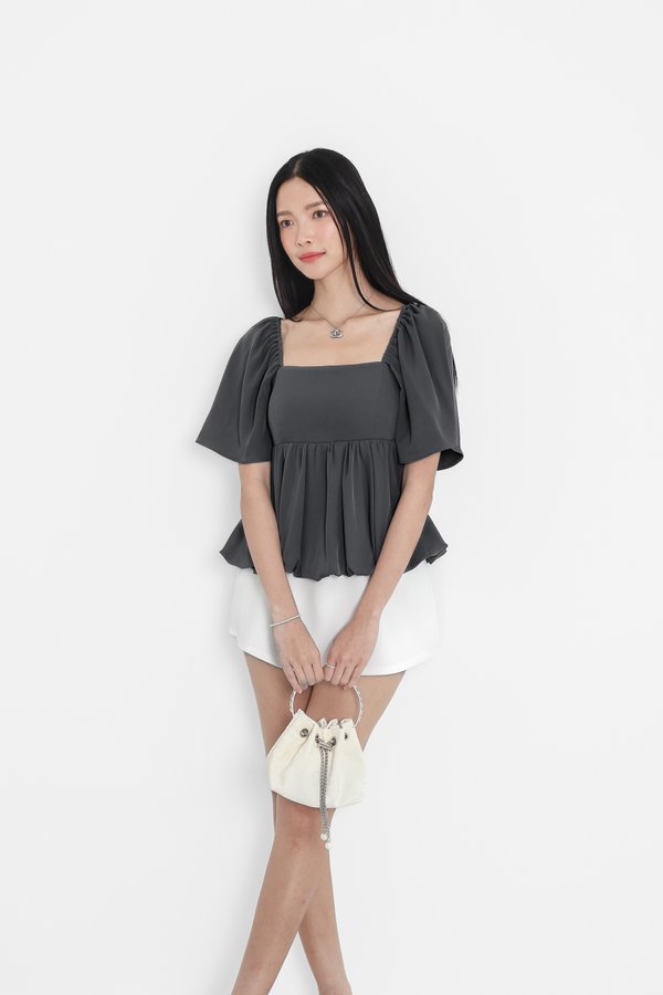 (PREORDER) *TPZ* BUBBLE FLUTTER SLEEVES TOP IN STORM GREY