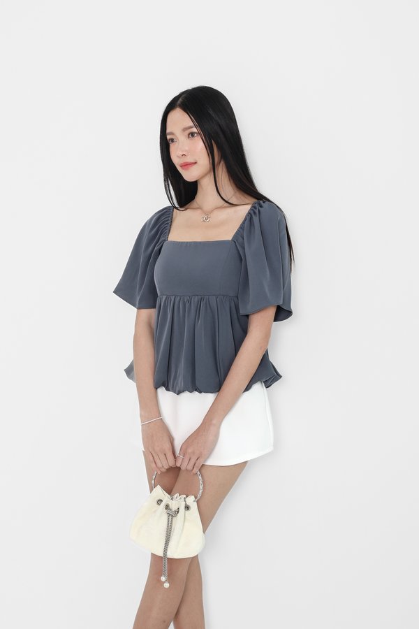 (PREORDER) *TPZ* BUBBLE FLUTTER SLEEVES TOP IN SLATE BLUE