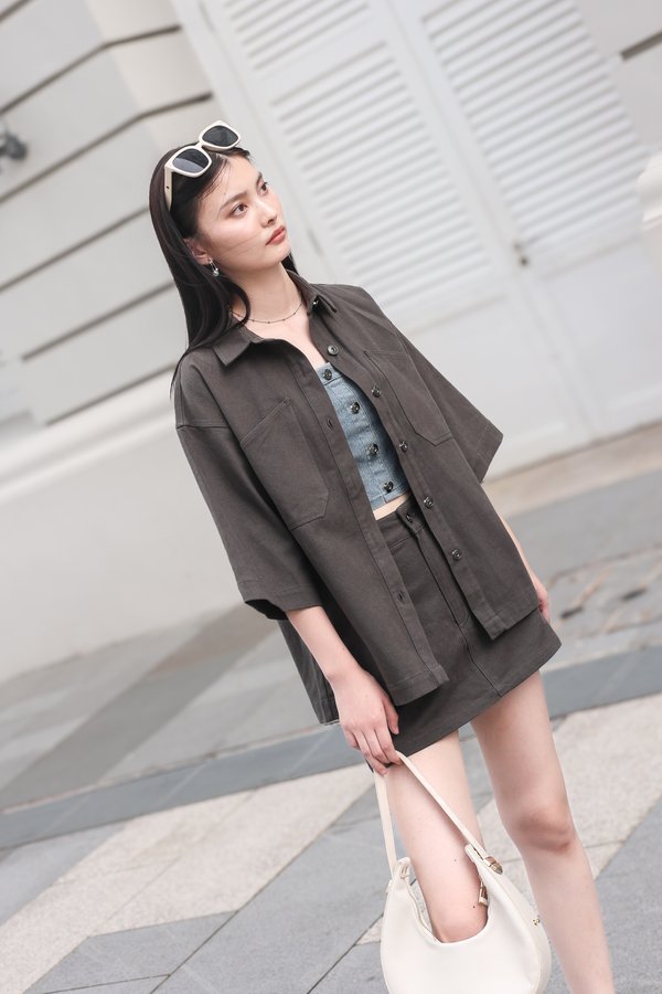 *TPZ* TADASHI DENIM KIMONO JACKET TOP IN IN GUNMETAL OAK