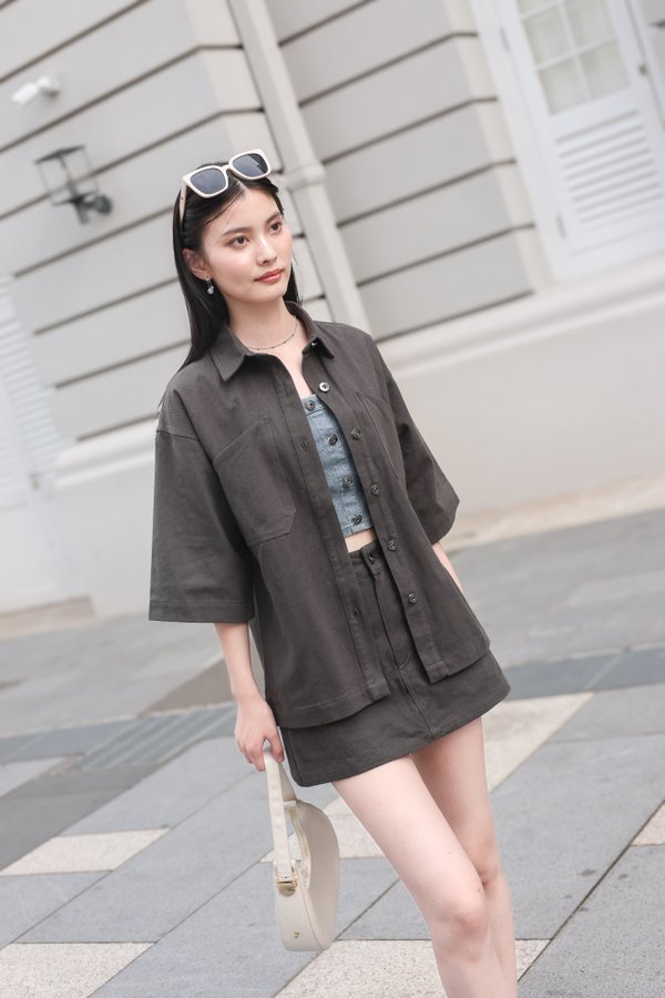 *TPZ* TADASHI DENIM KIMONO JACKET TOP IN IN GUNMETAL OAK