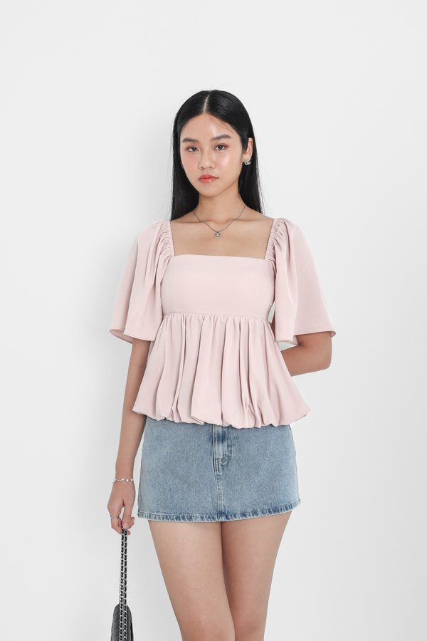 (PREORDER) *TPZ* BUBBLE FLUTTER SLEEVES TOP IN MELODY PINK