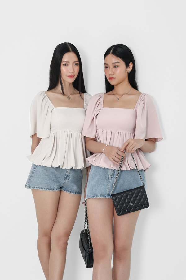 (PREORDER) *TPZ* BUBBLE FLUTTER SLEEVES TOP IN IVORY PEARL