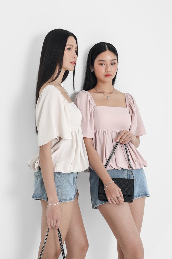 *TPZ* BUBBLE FLUTTER SLEEVES TOP IN MELODY PINK