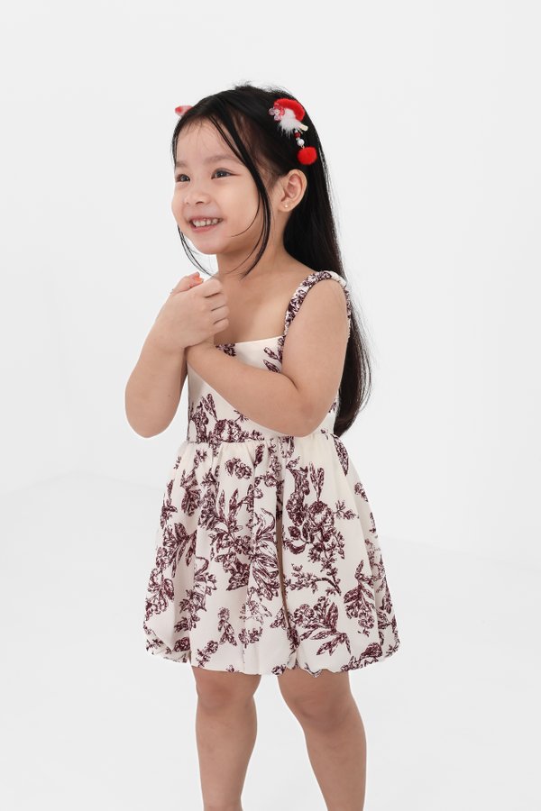 *MINI TOPAZETTE* BUBBLE SCRUNCHIE DRESS IN TOILE DE HAPPINESS IVORY WINE