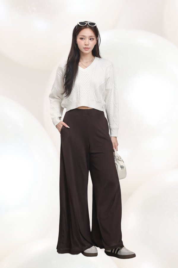 *TPZ LUXE MESH* STELLA HIGH WAISTED FLOWY MESH PANTS (PETITE) IN ETHEREAL ESPRESSO