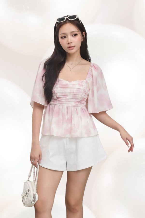 *TPZ* FATE BABYDOLL FLUTTER SLEEVES TOP IN PINK OMBRE FLEUR