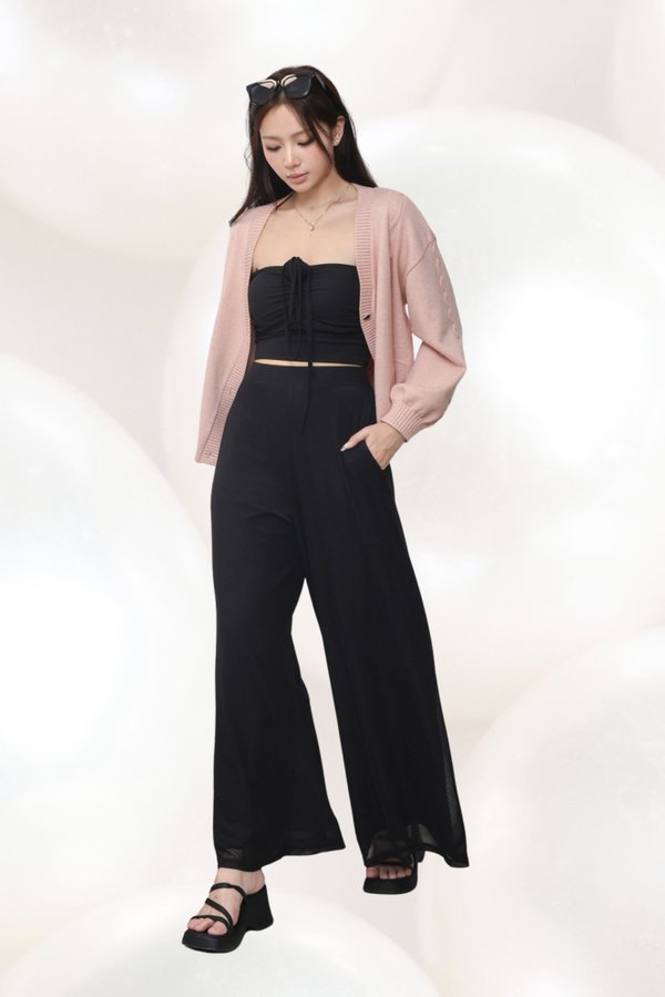 *TPZ LUXE MESH* STELLA HIGH WAISTED FLOWY MESH PANTS (PETITE) IN BLACK