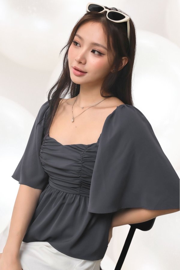 *TPZ* FATE BABYDOLL FLUTTER SLEEVES TOP IN GUNMETAL