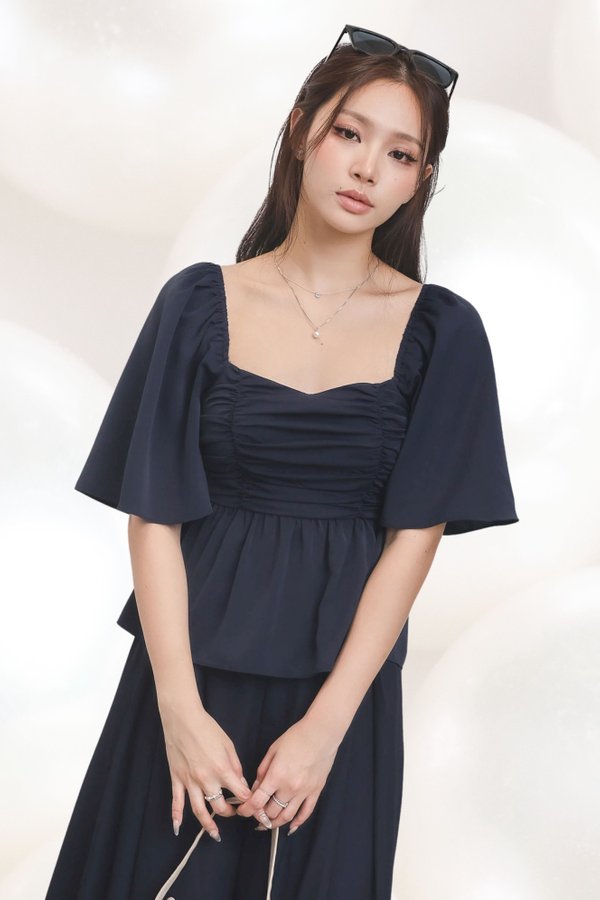 *TPZ* FATE BABYDOLL FLUTTER SLEEVES TOP IN MIDNIGHT NAVY