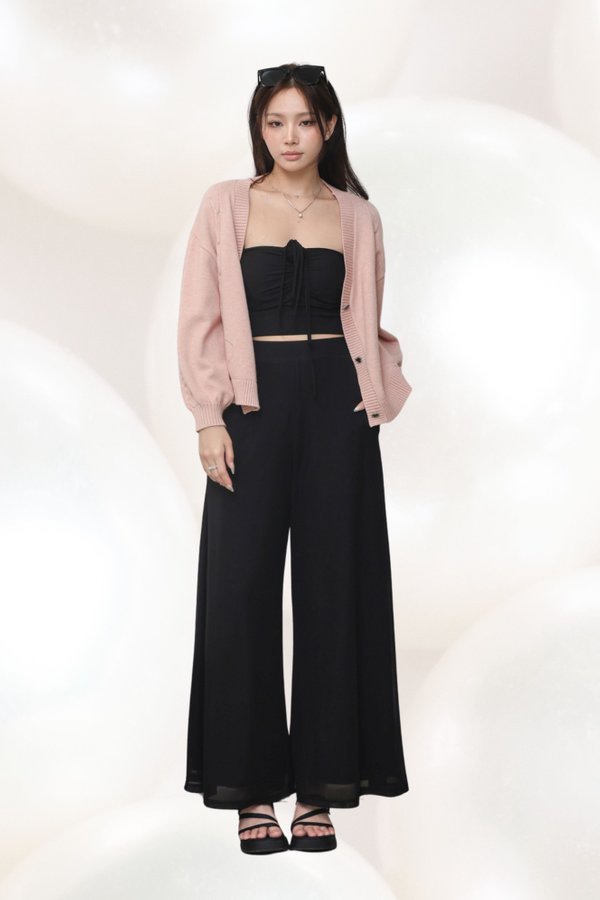 *TPZ LUXE MESH* STELLA HIGH WAISTED FLOWY MESH PANTS (PETITE) IN BLACK