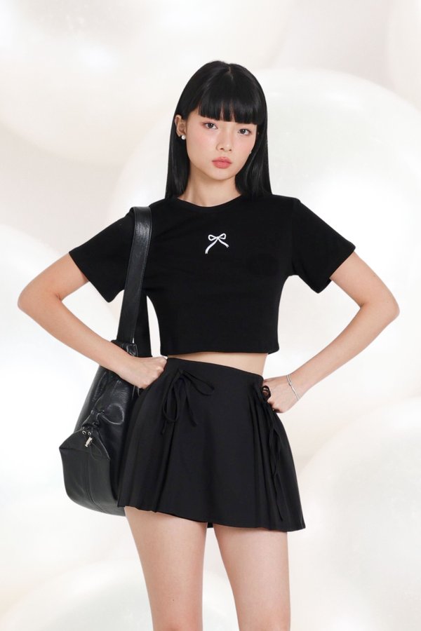 *TPZ* JENNIE RIBBON PLEATED SKORTS 2.0 IN BLACK