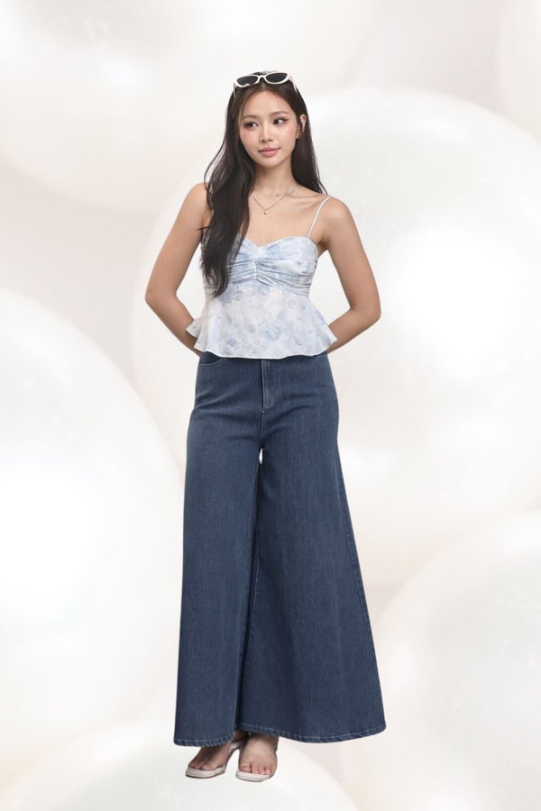 *TPZ* ELEVATED FLARE WIDE-LEG DENIM JEANS (PETITE) IN DARK WASH