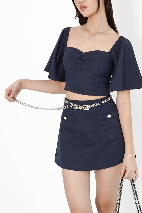 *TPZ* EMBER TWEED SKORTS WITH HEART PEARLS & SILVER HARDWARE BELT IN NAVY