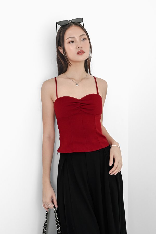 *TPZ* ESME LONGLINE TWEED TOP IN RED