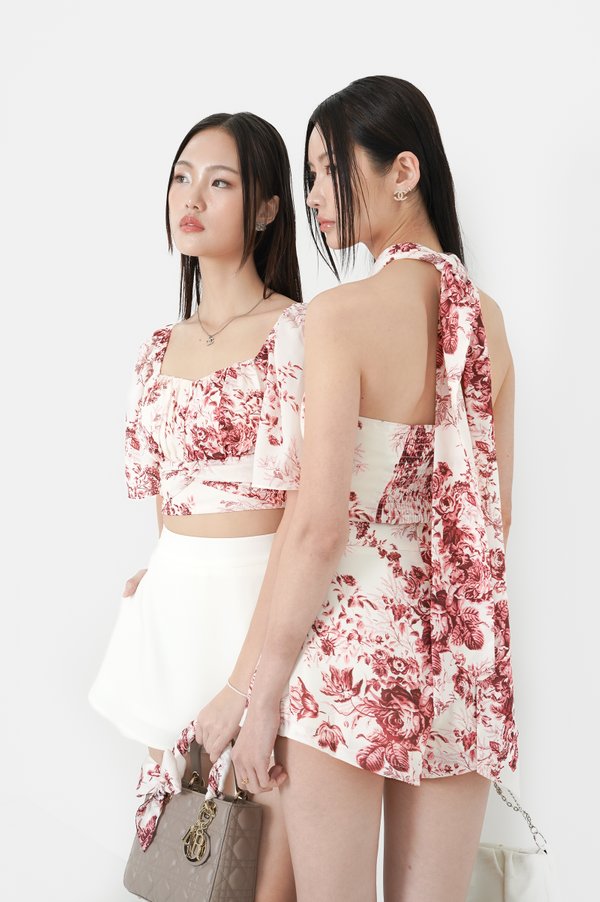 (PREORDER) *TPZ* ASTER HALTER RIBBON TOP IN TOILE DE FORTUNE RED