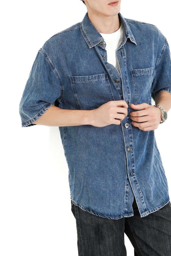 (PREORDER) *TPZ* VEMY UNISEX TENCEL DENIM SHIRT IN DARK WASH