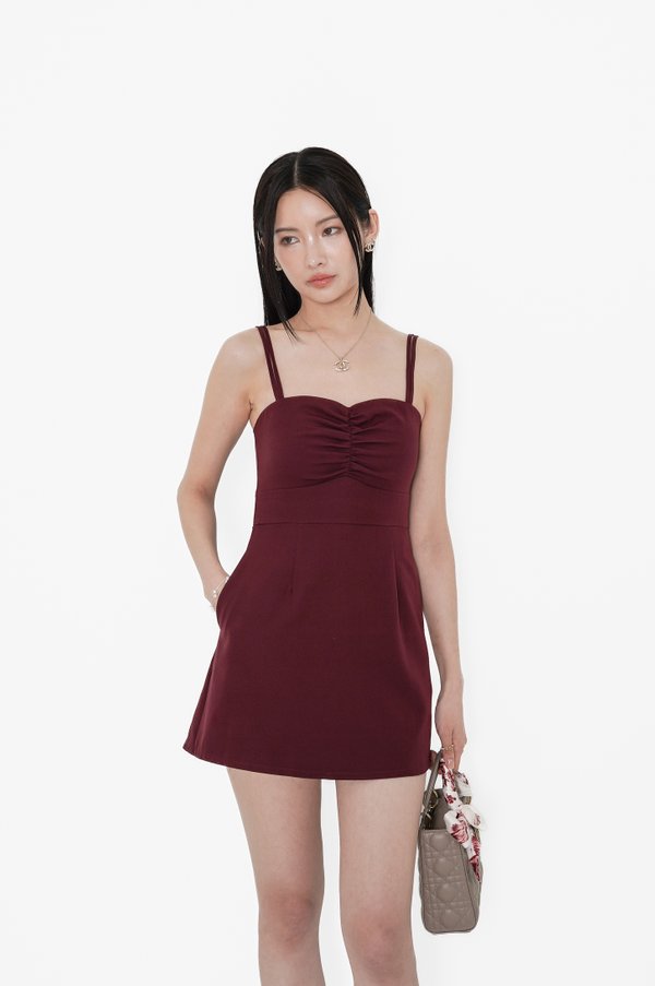 *TPZ* CALISTA DOUBLE STRAPS RIBBON DRESS WITH DETACHABLE SHORTS IN DEEP BURGUNDY