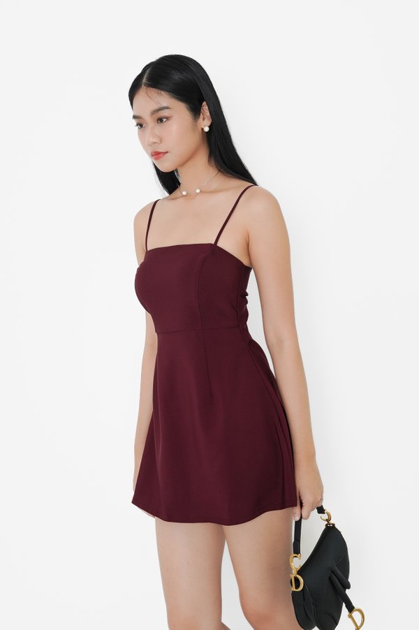 (PREORDER) *TPZ* ALESSA RIBBON DRESS ROMPER WITH DETACHABLE SHORTS IN BURGUNDY