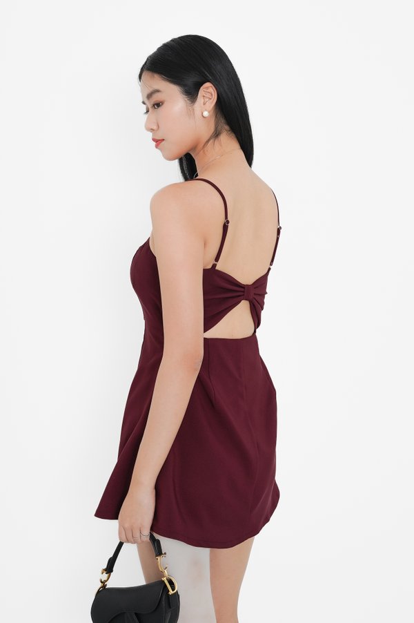 (PREORDER) *TPZ* ALESSA RIBBON DRESS ROMPER WITH DETACHABLE SHORTS IN BURGUNDY