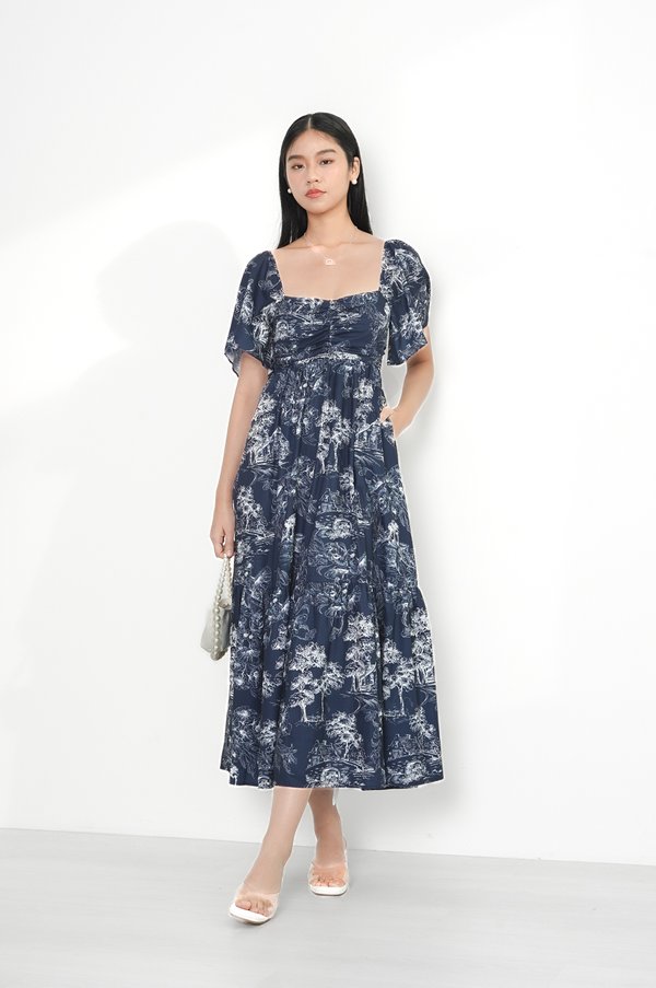 *TPZ* DIARA DROP HEM SLEEVES MAXI IN NAVY TOILE