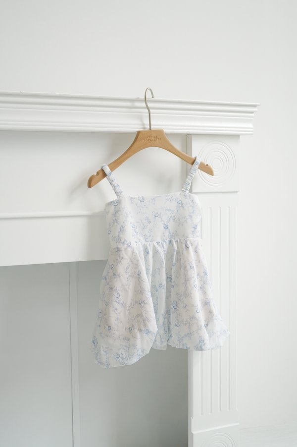 *MINI TOPAZETTE* BUBBLE SCRUNCHIE DRESS IN TOILE DE RIBBON IN BABY BLUE