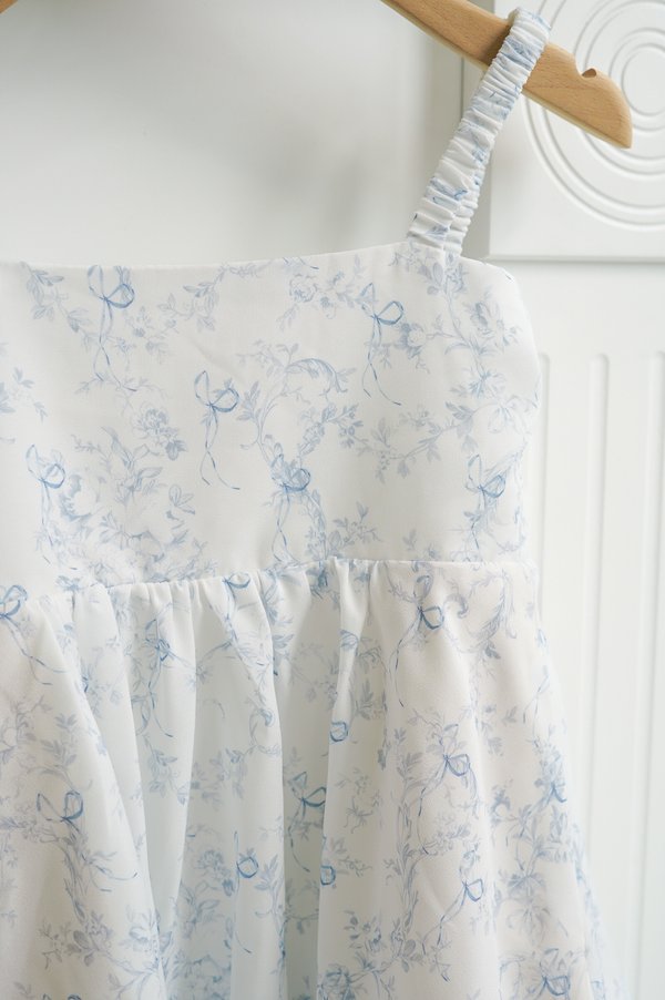 *MINI TOPAZETTE* BUBBLE SCRUNCHIE DRESS IN TOILE DE RIBBON IN BABY BLUE