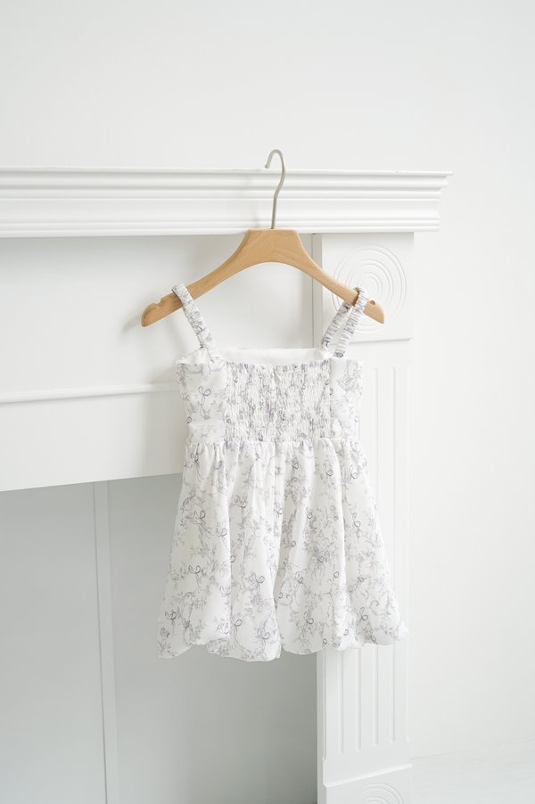 *MINI TOPAZETTE* BUBBLE SCRUNCHIE DRESS IN TOILE DE RIBBON IN GREY LAVENDE