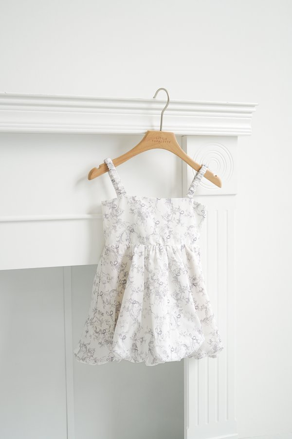 *MINI TOPAZETTE* BUBBLE SCRUNCHIE DRESS IN TOILE DE RIBBON IN GREY LAVENDE