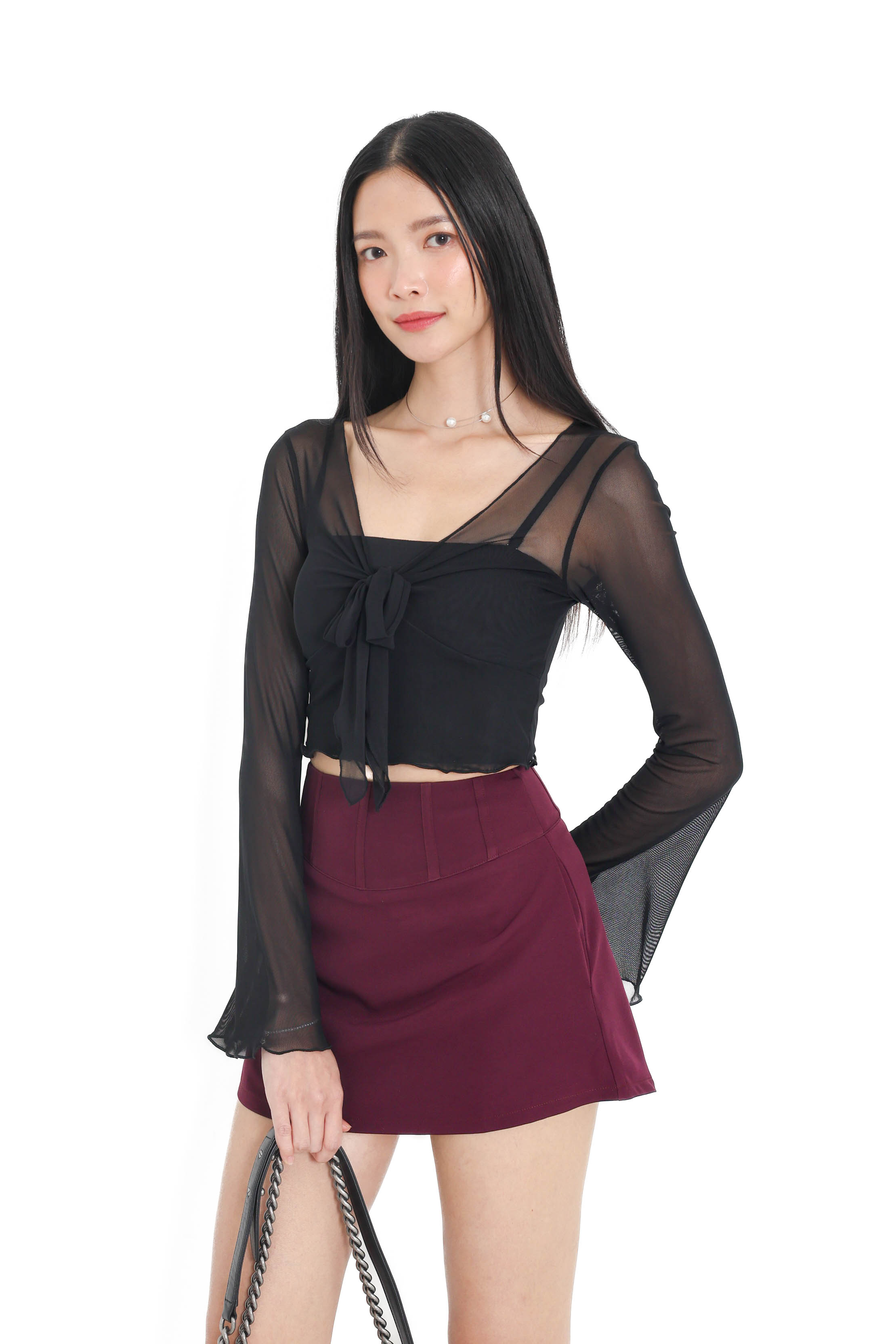 TPZ LUXE MESH* VELLY 2 PC MESH LONG SLEEVES SET IN BLACK