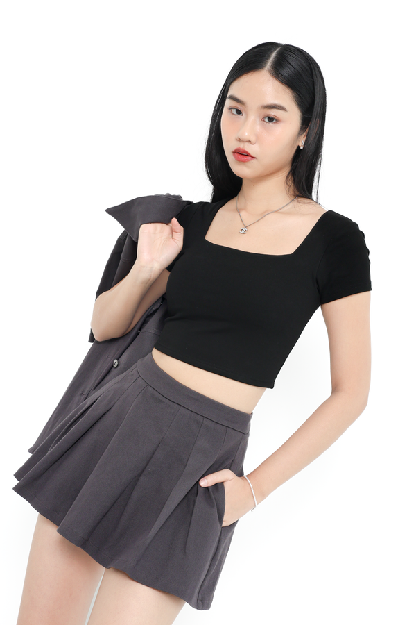 *TPZ* REVIVE DENIM PLEATED SKORTS IN GUNMETAL LAVENDER