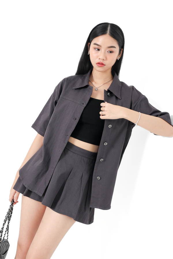 *TPZ* APEX UNISEX DENIM SHORT SLEEVES SHIRT/ JACKET IN GUNMETAL LAVENDER