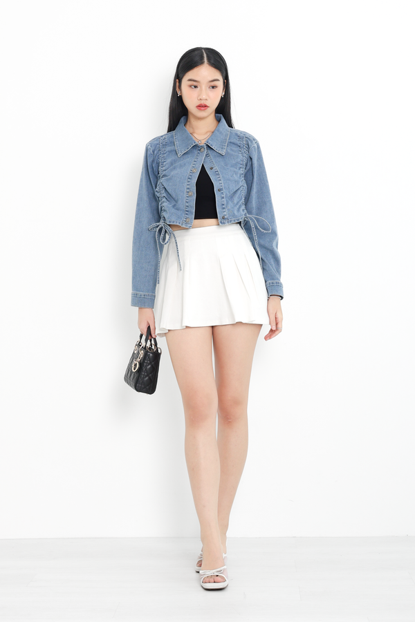 *TPZ* REVIVE DENIM PLEATED SKORTS IN WHITE