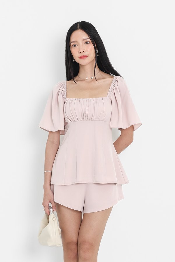 *TPZ* JACE FLUTTER SLEEVES LONGLINE TOP IN MELODY PINK