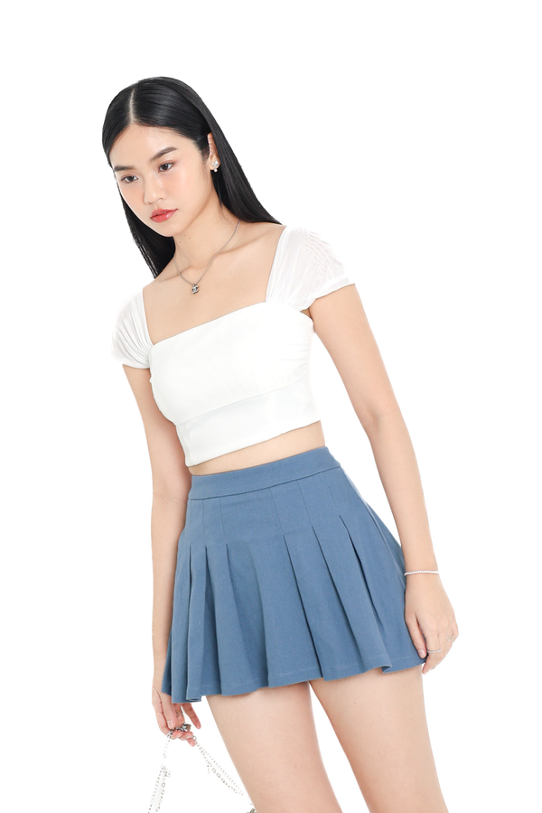 *TPZ* REVIVE DENIM PLEATED SKORTS IN DENIM BLUE