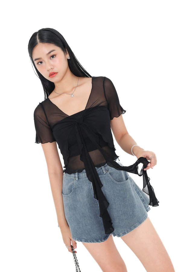 *TPZ LUXE MESH* CALLY 2 PC MESH SHORT SLEEVES SET IN BLACK