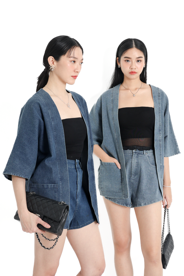 *TPZ* KAIZEN DENIM KIMONO IN DARK WASH