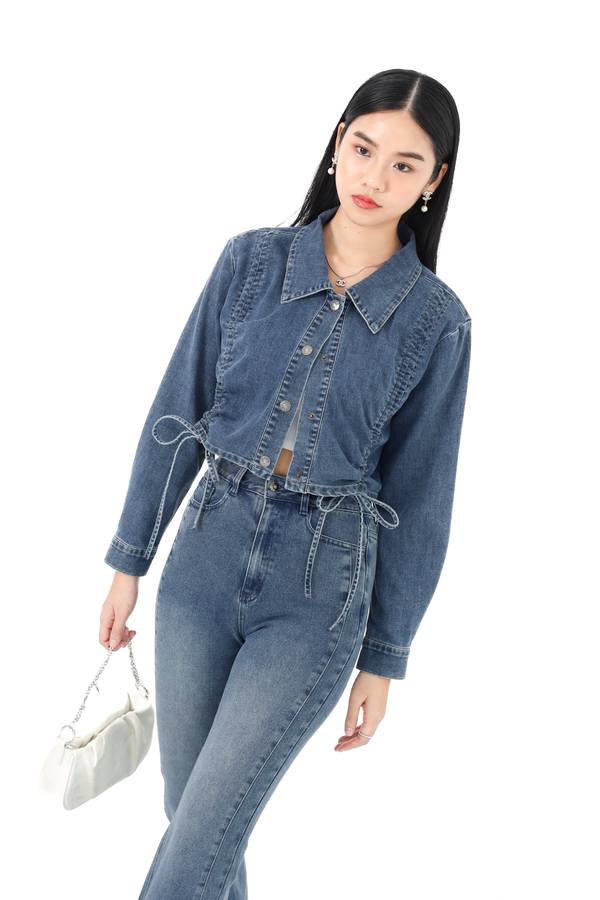 *TPZ* PACIFIC SCRUNCHIE SOFT DENIM JACKET IN DARK WASH