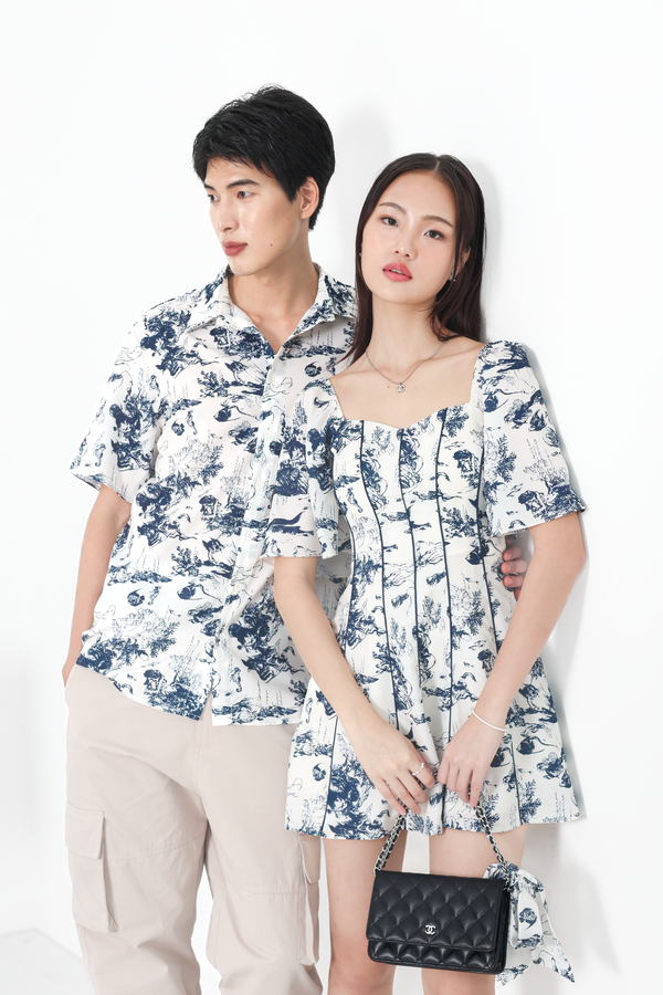 *TPZ* DREMY UNISEX SHORT SLEEVES SHIRT IN TOILE DE BLISS DEEP BLUE