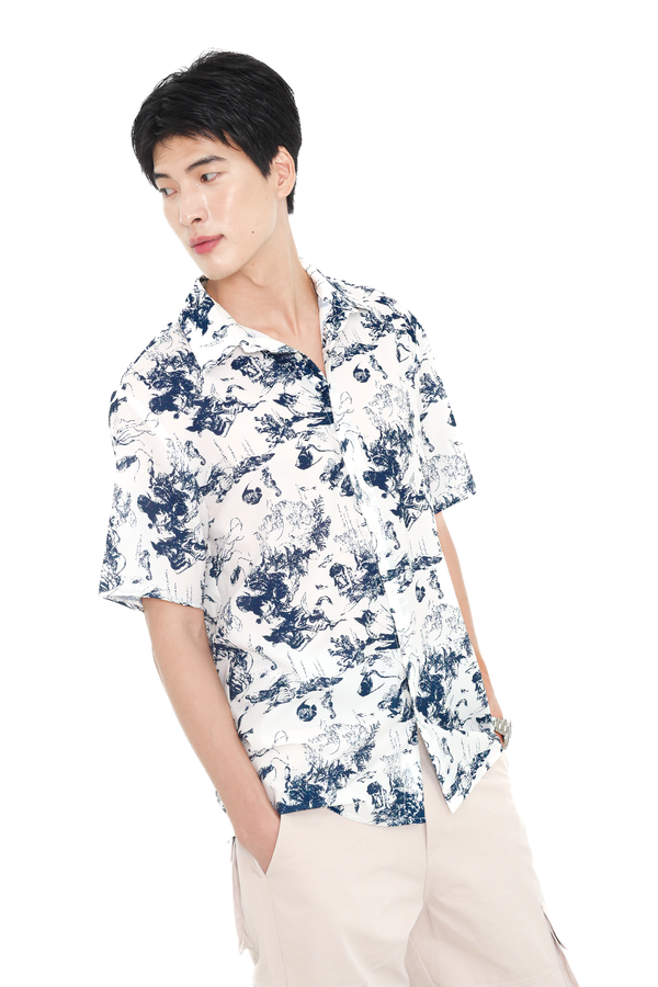 *TPZ* DREMY UNISEX SHORT SLEEVES SHIRT IN TOILE DE BLISS DEEP BLUE