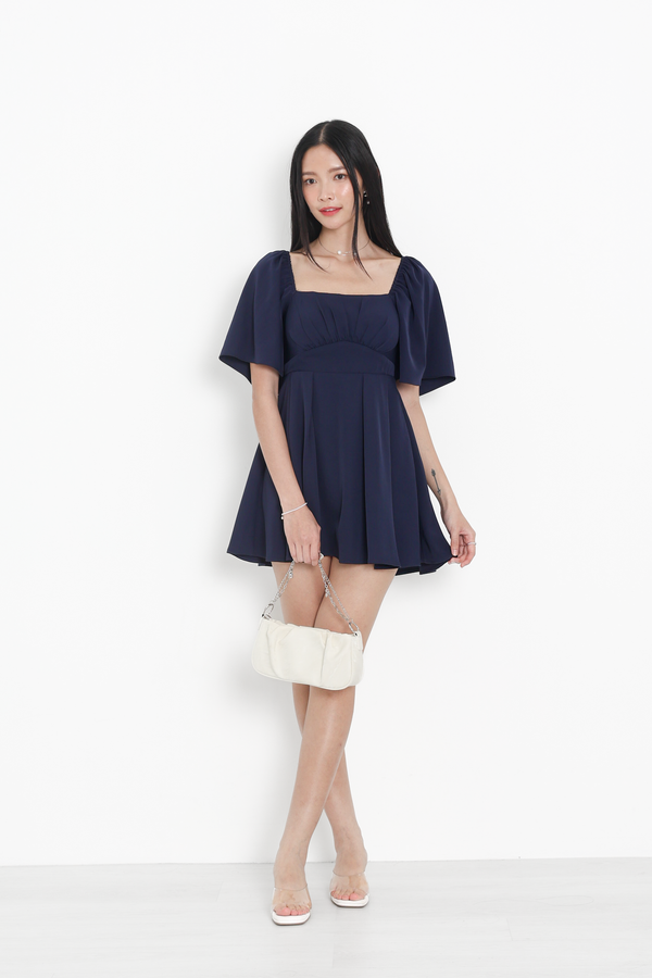 *TPZ* BELS FLUTTER SLEEVES DRESS WITH DETACHABLE SHORTS IN MIDNIGHT NAVY