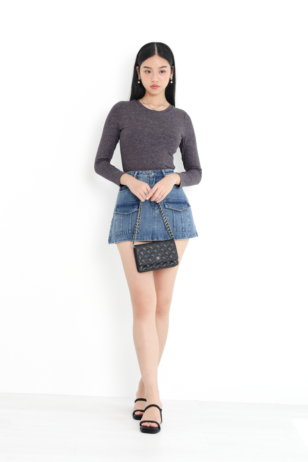 *TPZ* PERFECT BASIC LONG SLEEVES TOP (REGULAR) IN OAK ACID WASH