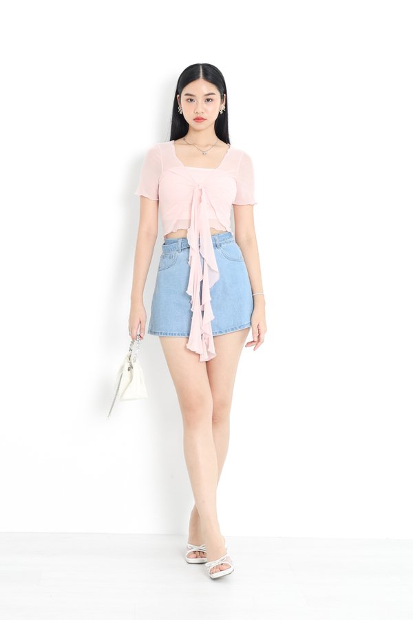 *TPZ LUXE MESH* CALLY 2 PC MESH SHORT SLEEVES SET IN ICE PINK