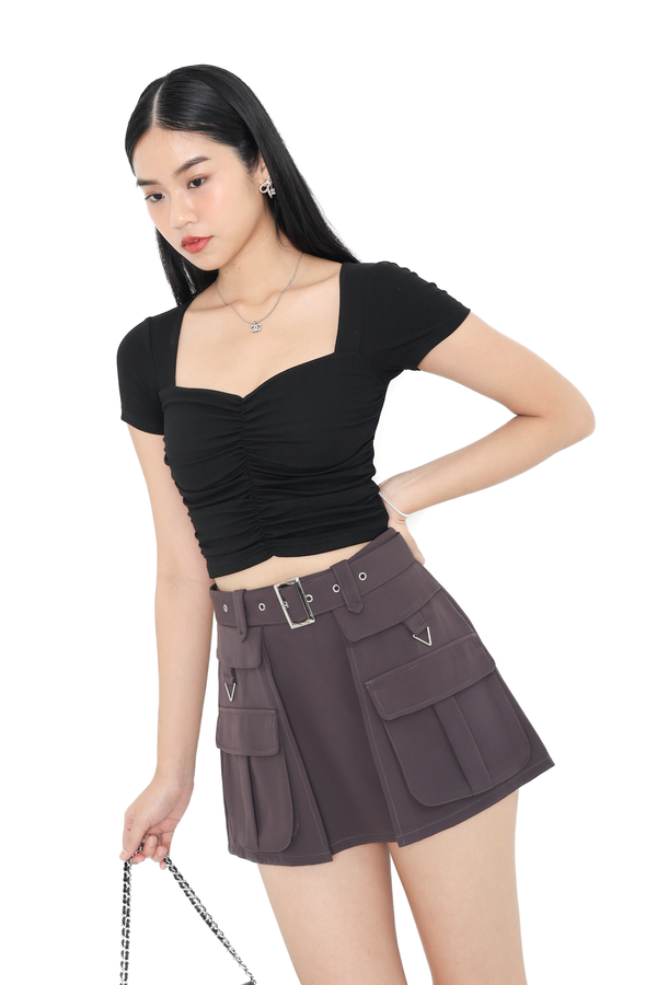 (PREORDER) *TPZ* PRAZA SKORTS WITH BELT IN GUNMETAL LAVENDER