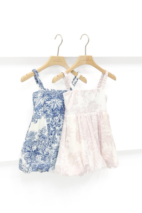 *MINI TOPAZETTE* BUBBLE SCRUNCHIE DRESS IN SIGNATURE FRENCH BLUE TOILE