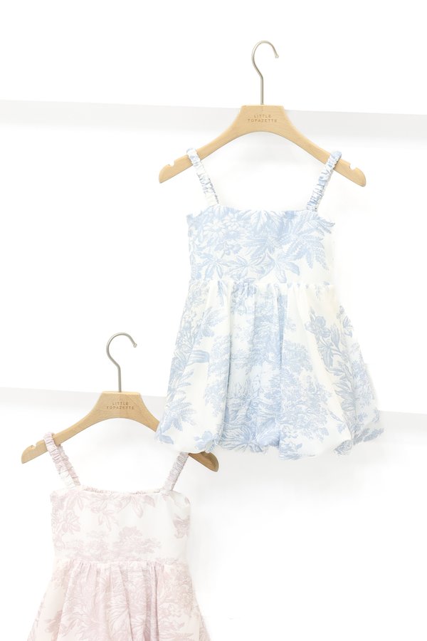 *MINI TOPAZETTE* BUBBLE SCRUNCHIE DRESS IN SIGNATURE BABY BLUE TOILE