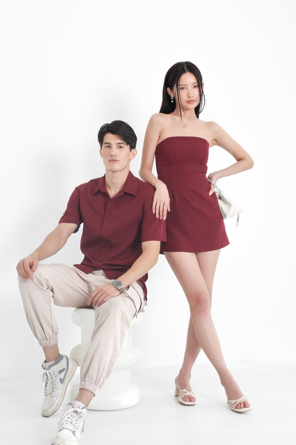 *TPZ* JESS TRANSFORM MULTIWAY DRESS ROMPER WITH DETACHABLE SHORTS IN BURGUNDY