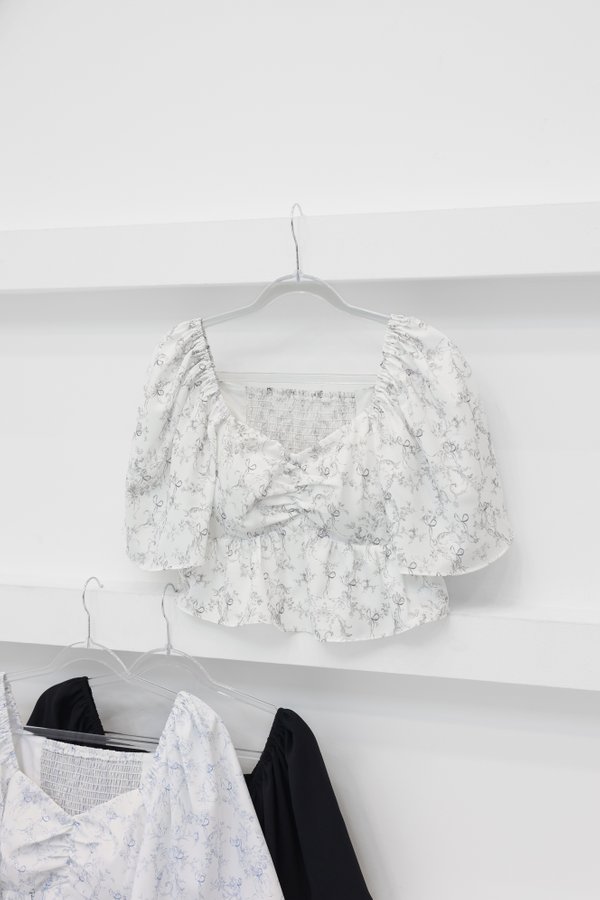 *TPZ* CLOVER BABY PEPLUM FLUTTER TOP IN TOILE DE RIBBON GREY LAVENDE