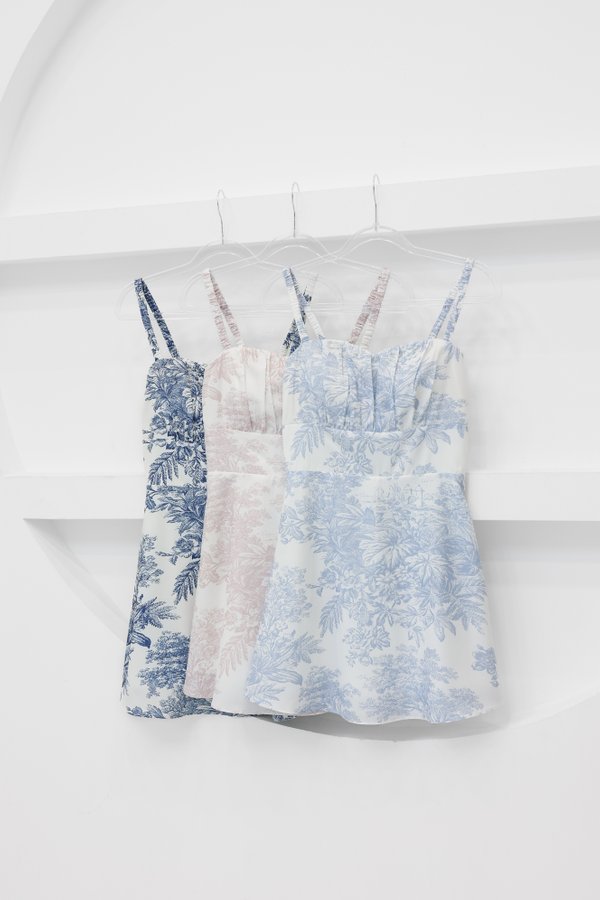 *TPZ* MINI DESSA SCRUNCHIE DRESS WITH DETACHABLE SHORTS IN SIGNATURE BABY BLUE TOILE