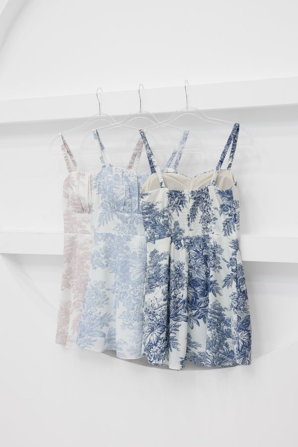 *TPZ* MINI DESSA SCRUNCHIE DRESS WITH DETACHABLE SHORTS IN SIGNATURE FRENCH BLUE TOILE